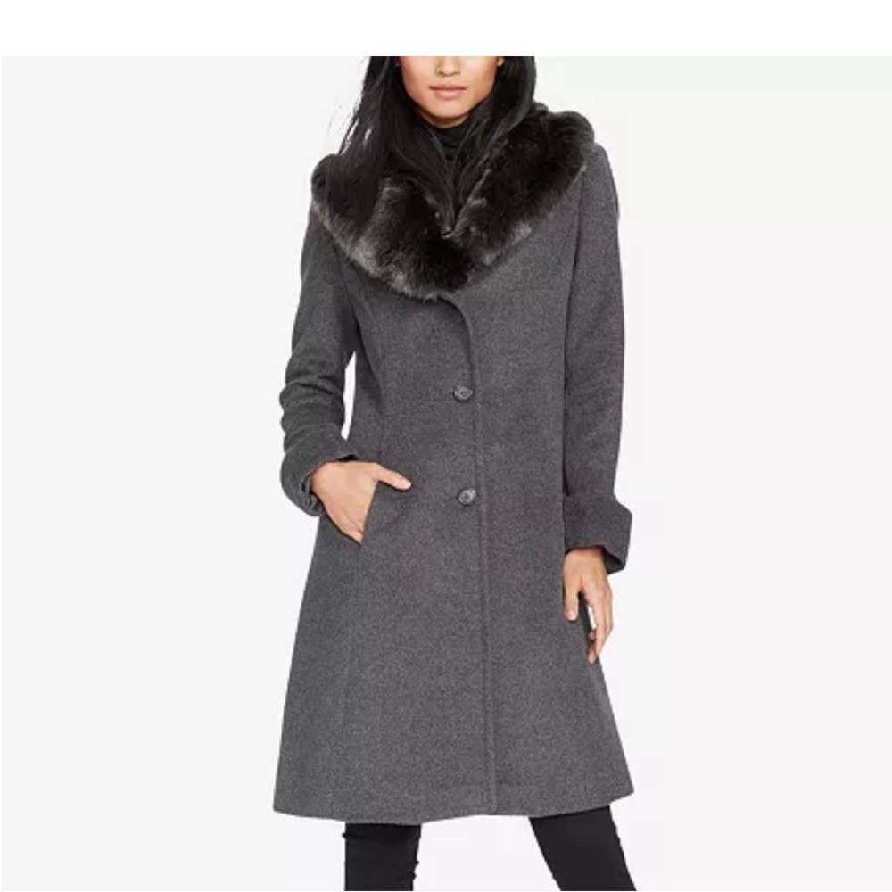 Ralph Lauren Gray Coat with Faux Fur Collar